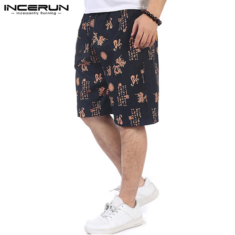 INCERUN/ спортивные летние пляжные штаны в китайском стиле мужские свободные хлопковые повседневные штаны клетчатые брюки с цветочным принтом и эластичной резинкой на талии 5XL