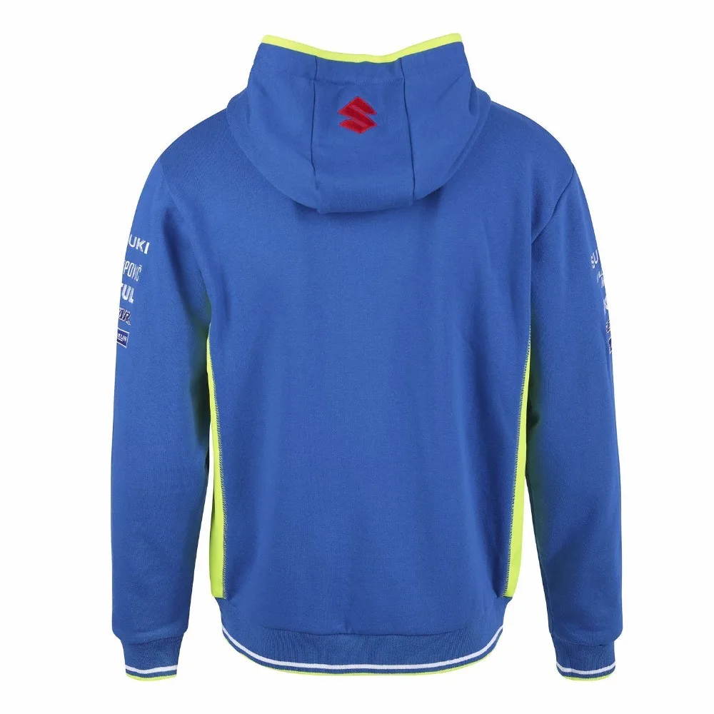 شحن مجاني 2018 موتو GP لسوزوكي فريق هوديي البريدي الأزرق/الأخضر مقنعين سترة الكبار هوديي الرياضة البلوز جاكيتات