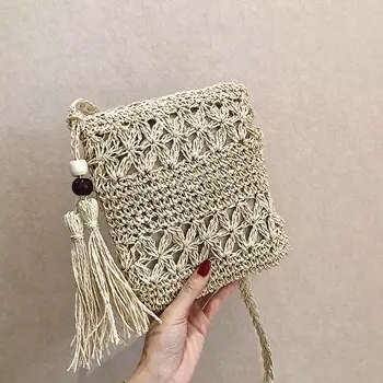 

2019 Fashion Women Summer Tassel Straw Woven Shoulder Bag Rattan HandWoven Boho Beach Crossbody Flap Messenger Tote Handbags