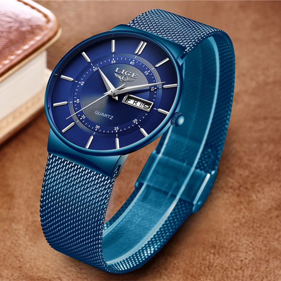 LIGE популярные мужские спортивные часы Топ бренд класса люкс ультра тонкие повседневные водонепроницаемые часы Кварцевые полностью стальные мужские часы Relogio Masculino