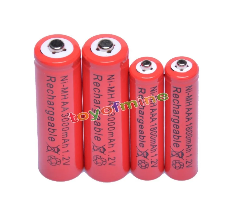 2x AA 3000mAh + 2x AAA 1800mAh 1.2V NiMH Red Color Rechargeable Battery