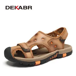 DEKABR/Новые модные летние пляжные дышащие мужские сандалии из натуральной кожи Для мужчин сандалии Брендовые мужские летние туфли