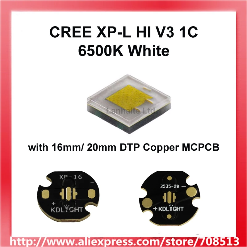 Cree XP-L HI V3 1C 6500 K белый светодиодный излучатель с цветочным узором светодиодный 16 мм/20 мм Медная доска(1 шт