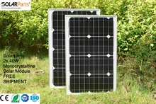 Solarparts 2x 40W Monocrystalline Solar Module by Mono solar cell factory cheap selling 12V solar panel for RV/Marine/Boat use