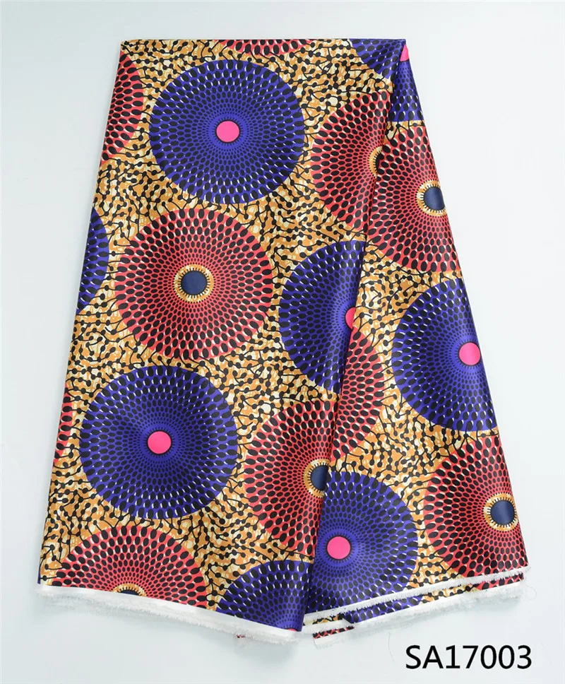 

Newest Digital printed satin silk fabric african wax pattern design Eco-Friendly satin silk fabric for clothing SA17003