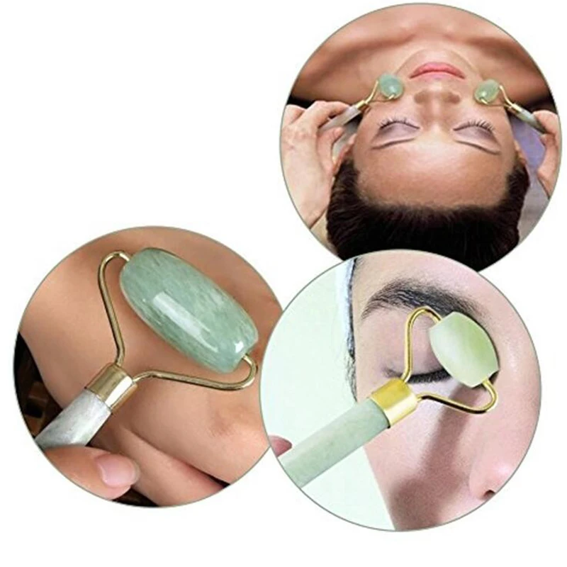 Двойной зеленый нефритовый роликовый лицевой ролик массажер для лица для похудения лица Подтяжка шеи masajeador массаж лица камень красота забота о здоровье