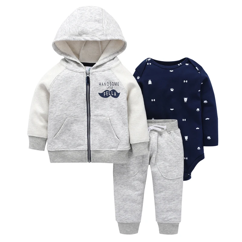 autumn winter baby outfit long sleeve coat zipper+cotton bodysuit+pant 3 piece clothing set 6-24m baby boy girl casual costume