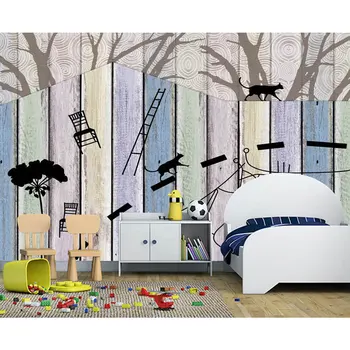 

Children's Room Wall Papers Cartoon Wood Wall Mural Wallpaper 3D Vintage Bedroom Home Decor Self Adhesive Vinyl / Silk Wallpaper