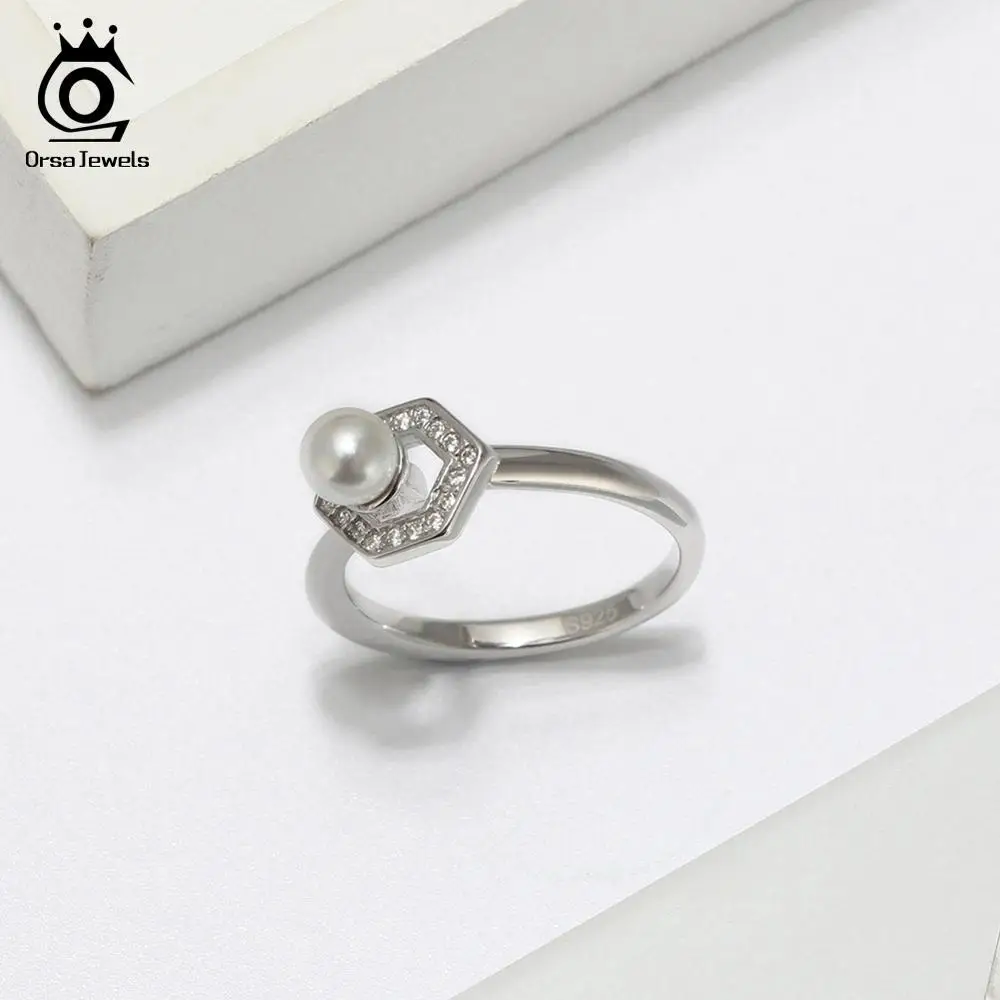 ORSA JEWELS искусственный жемчуг циркон женские кольца S925 пробы Настоящее серебро