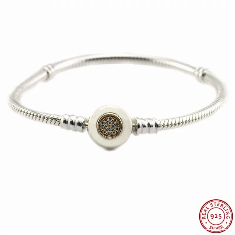 

MOMENTS Two-Tone Bracelets for Women Jewelry in 925 Sterling Silver 14ct Gold with Signature Clasp and Shimmering Stones FLB028K