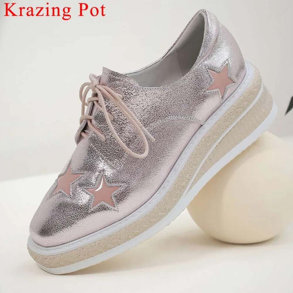 

2019 Concise style luxury genuine leather Punk style lace up square toe vintage plus size European pumps campus party shoes La5