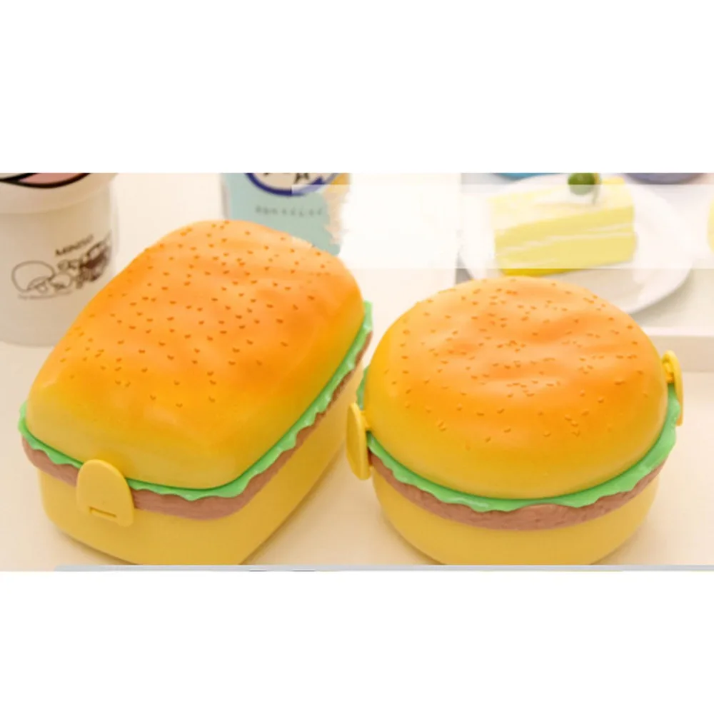 

Popular Children Lunch Box For Breakfast Of Food Containers Storage With Fork for Children Hamburger Shape Kit's Lunch Box