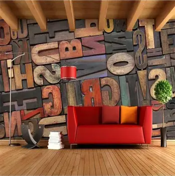 

photo wallpaper High quality 3D stereoscopic wood alphabet wall paper Cafe Bar wallpaper mural painting for living room