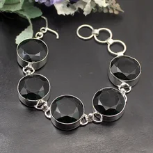 Hermosa светящаяся необычная круглая форма зеленый Topaz925 Стерлинговое Серебро звенья цепи браслет 8 дюймов A79