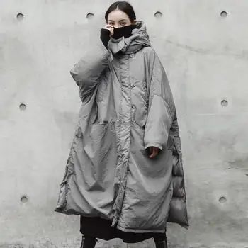 

2020 New Winter fashion Long Cotton-Padded jackat Women Loose Plus Size Warm Hooded Parka split Coat Gray