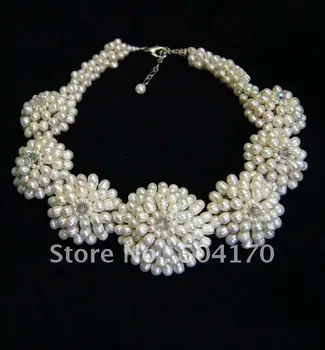 

Fabulous Freshwater Pearl Fancy Necklace Natural Rice Pearl Chokers Necklace Handmade Pearl Wedding Jewelry Hot FP471