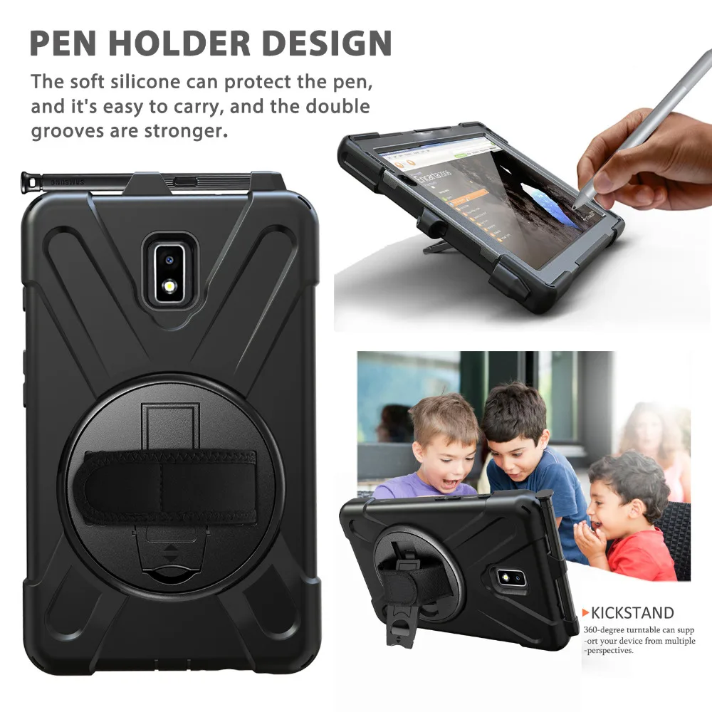 For Samsung Galaxy Tab Active 2 SM T395 SM T390 Case 360 Rotating Handle with Hand Strap Neck Strap Shockproof Protection Cover