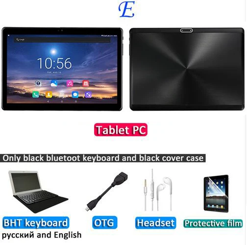 E 128GB 7000mAH Android 9.0 2.5D Glass Screen Tablet pcs 10.1 inch 3G Phone tablet PC 8 Octa Core RAM 6GB tablets kids FM GPS - Комплект: E