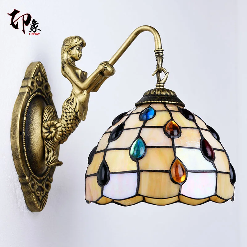 

fashion tiffany Mediterranean Mermaid mirror light fashion rustic wall lamp bed lamps