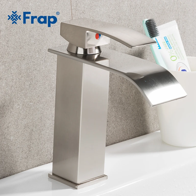 

Frap Латунный смеситель для раковины, водопадный смеситель для ванной комнаты, матовый никель, одноручный, смеситель для холодной и горячей воды,кран для умывальника