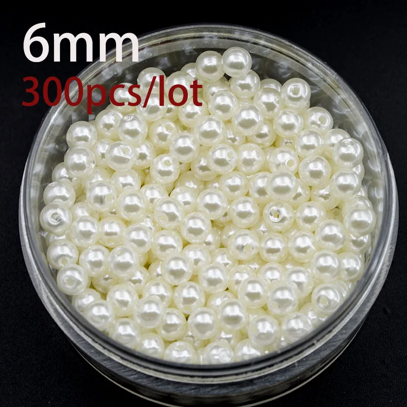 

6MM ABS Ivory Imitation Pearl Round Hole Beads 300pcs/lot Wholesale Plastic Ball European Spacer Beads For DIY Jewelry Making