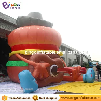 

2018 Hot sale Giant 6M high Inflatable hamburger with guitar for advertising big lovely hamburger decoration for party event toy