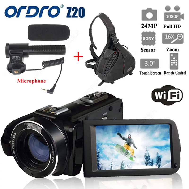 ORDRO HDV-Z20 1080P wifi цифровая видеокамера+ сумка для камеры Водонепроницаемая видеокамера