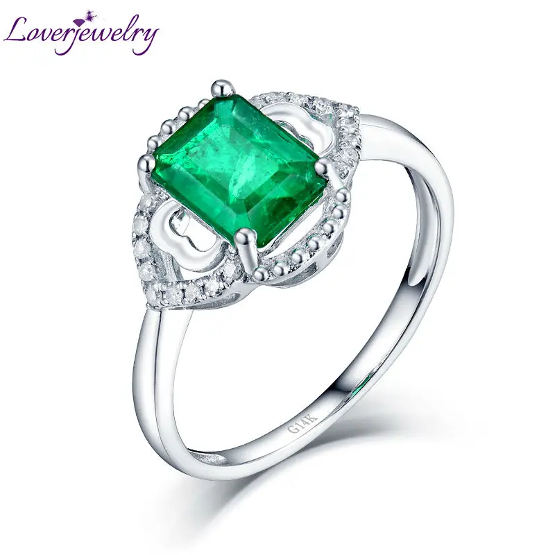

LOVERJEWELRY Emerald Ring 2019 Design In Solid 14K White Gold Genuine Emerald Diamonds Anniversary Rings for Women Party Gift