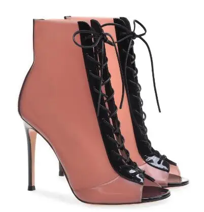 

Woman summer open toe lace-up high heel cool boots Ladies super high thin heel ankle boots Fashion peep toe high heels