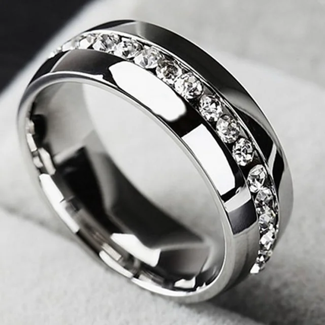 Single Row Zircon CZ Ring Stainless Steel Finger Rings Women Jewelry Wholesale L Single Row Zircon CZ Ring Stainless Steel Finger Rings Women Jewelry Wholesale L