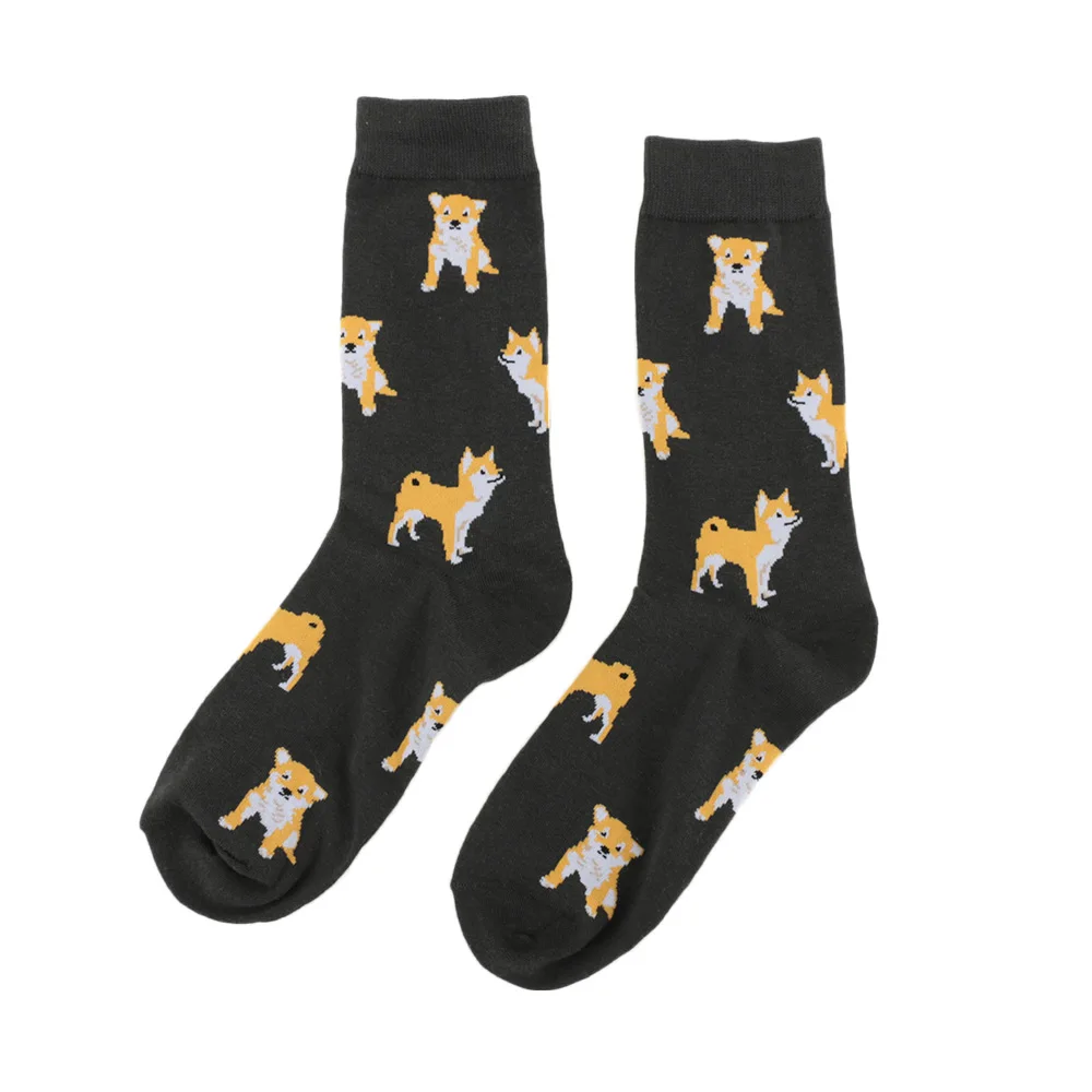 Милые женские хлопковые носки с рисунком собаки из мультфильма; забавные носки с изображением собаки Шиба ину; повседневные носки с милым животным узором