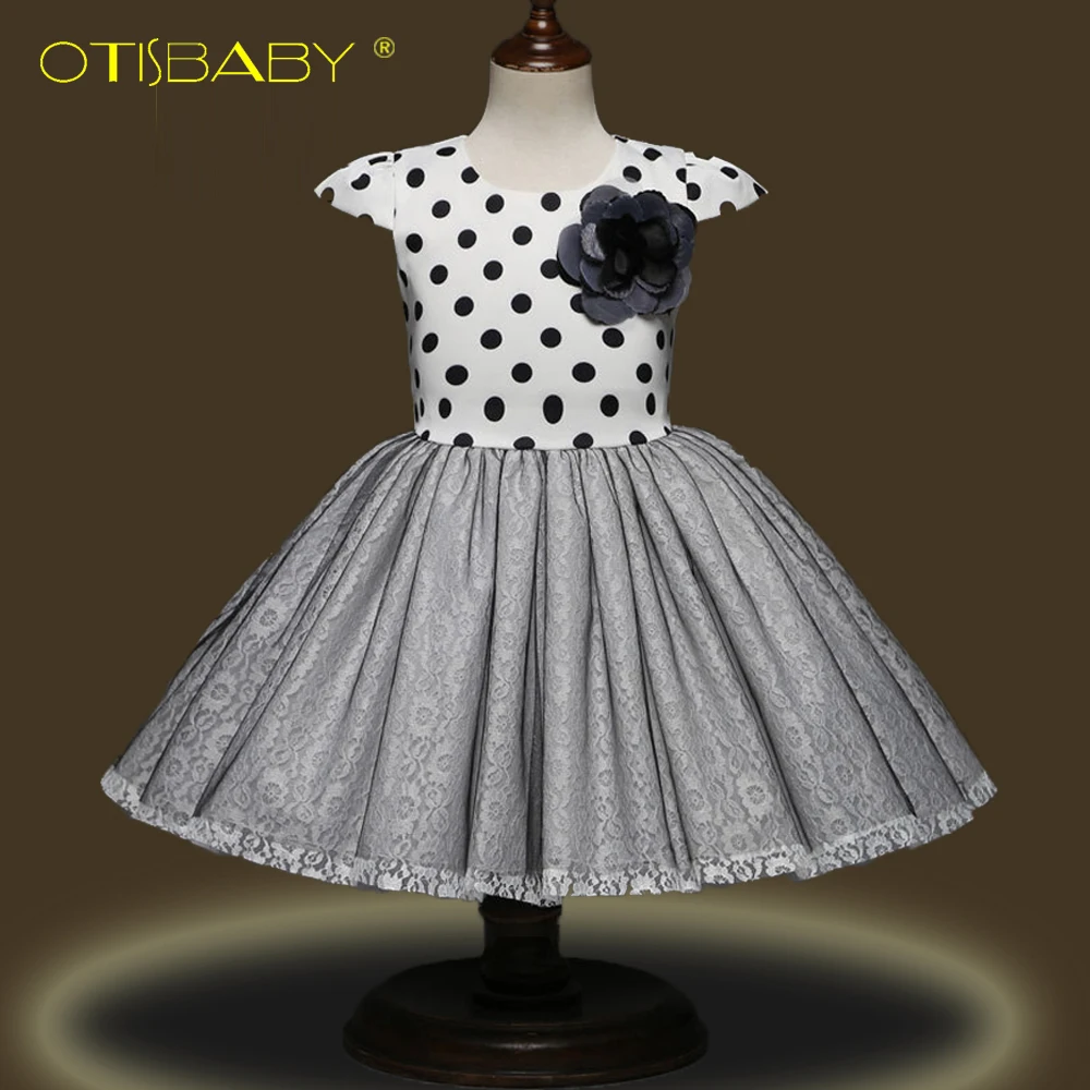 

HOT Toddler Dot Embroidered Flower Voile Baby Girl DressFirst Pageant Girl Communion Dresses New Year Kinder Ball Gown Costume