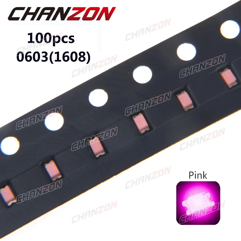 100 шт. SMD Chip 0603 (1608) LED диод розовый SMT шарик 20mA лампа чип светоизлучающий