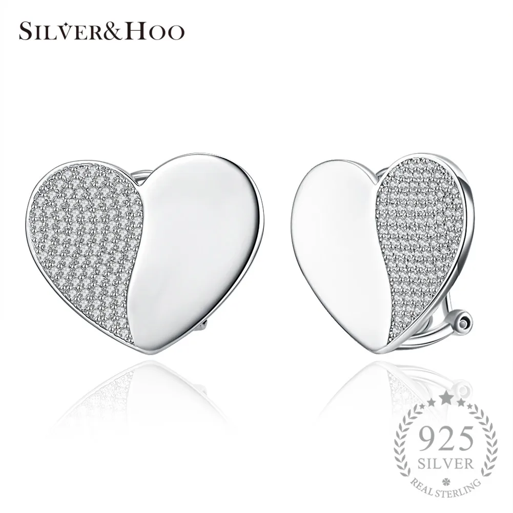 

SILVERHOO Silver Heart Style 925 Sterling Silver Stud Earring with Cubic Zircon CZ Gift for Women Wedding Anniversary Brincos