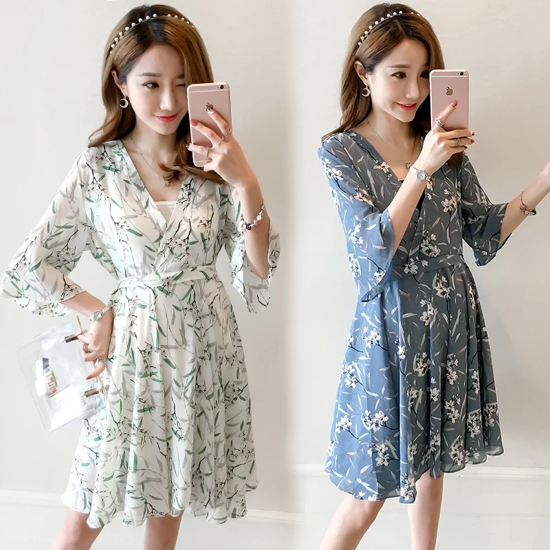 2019 Summer Three Quarter Sleeve Floral Lactation Dress Plus Size Postpartum Women Breastfeeding Chiffon Blouses Nursing Dresses |