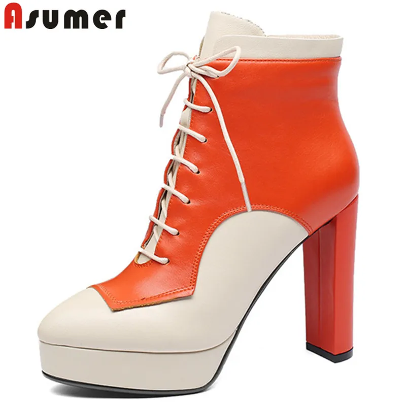 

ASUMER 2018 fashion new shoes woman round toe genuine leather boots platform ankle boots for women zip high heels ladies boots
