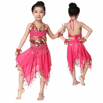 

NEW!Girls Belly dance costumes chiffon gold coins top+skirt 2pcs belly dance set for girls belly dance suits