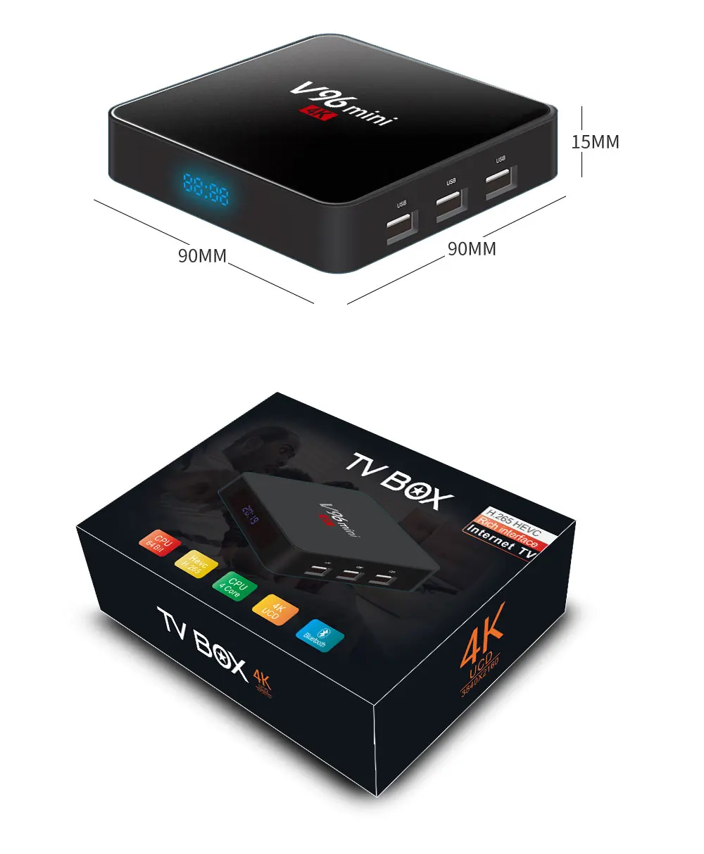 TV Box HD 4K H.265 Android 7,1 Allwinner H3 4 ядра компьютерной приставки к телевизору 2+ 16 Гб поддерживает YouTube Netflix WI-FI 1,5 ГГц приставка h96