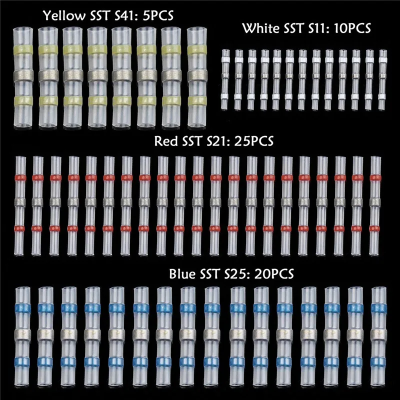

60PCS Heat Shrink Sordering Terminals Waterproof Insulated Solder Sleeve 0.5-4.0mm2 Seal Butt Wire Connectors kits