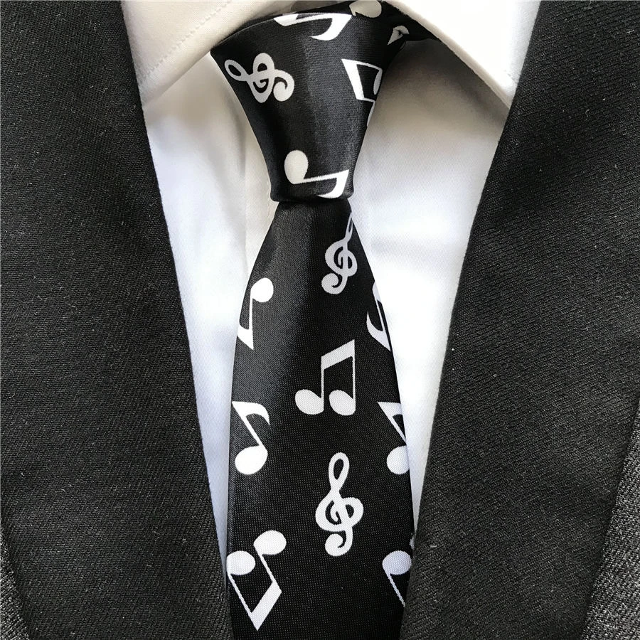 Cravates moulantes de 5cm pour hommes et enfants, cravates noires avec Notes  de musique blanches, cravate de musique classique | AliExpress
