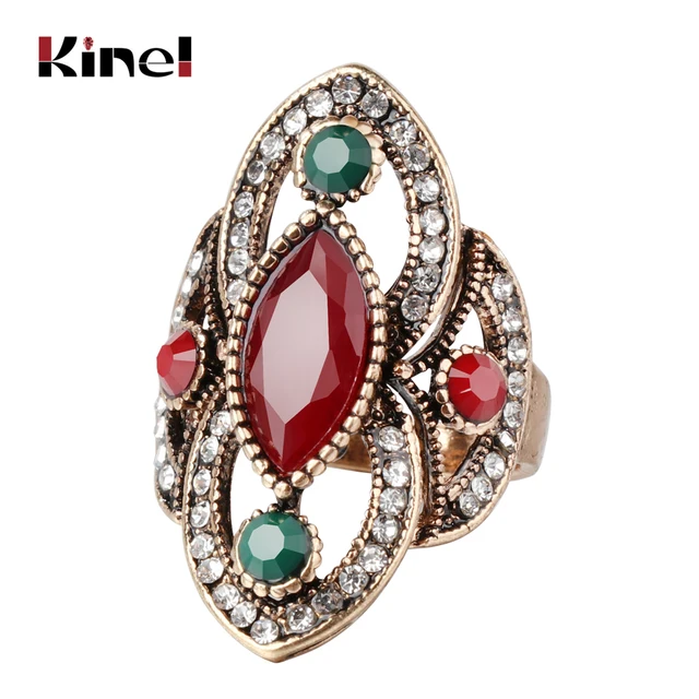 Kinel Fashion Antique Gold Rings For Women 3 Colors Crystal Vintage Jewelry Drop Kinel Fashion Antique Gold Rings For Women 3 Colors Crystal Vintage Jewelry Drop