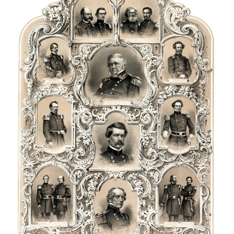 Digitally restored early Civil War print from 1862 featuring the primary Union Generals Poster Print (12 x 15)
