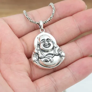 

s925 pure silver retro Men's Pendant religious Buddhist smiling Buddha Maitreya Buddha Pendant Women's Pendant