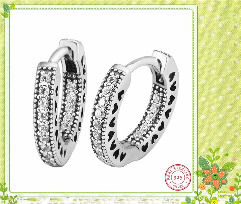 Классические вырезанные сердца бренда серьги-кольца для женщин в 925 пробы серебро с четким CZ классика для любого случая FLE101
