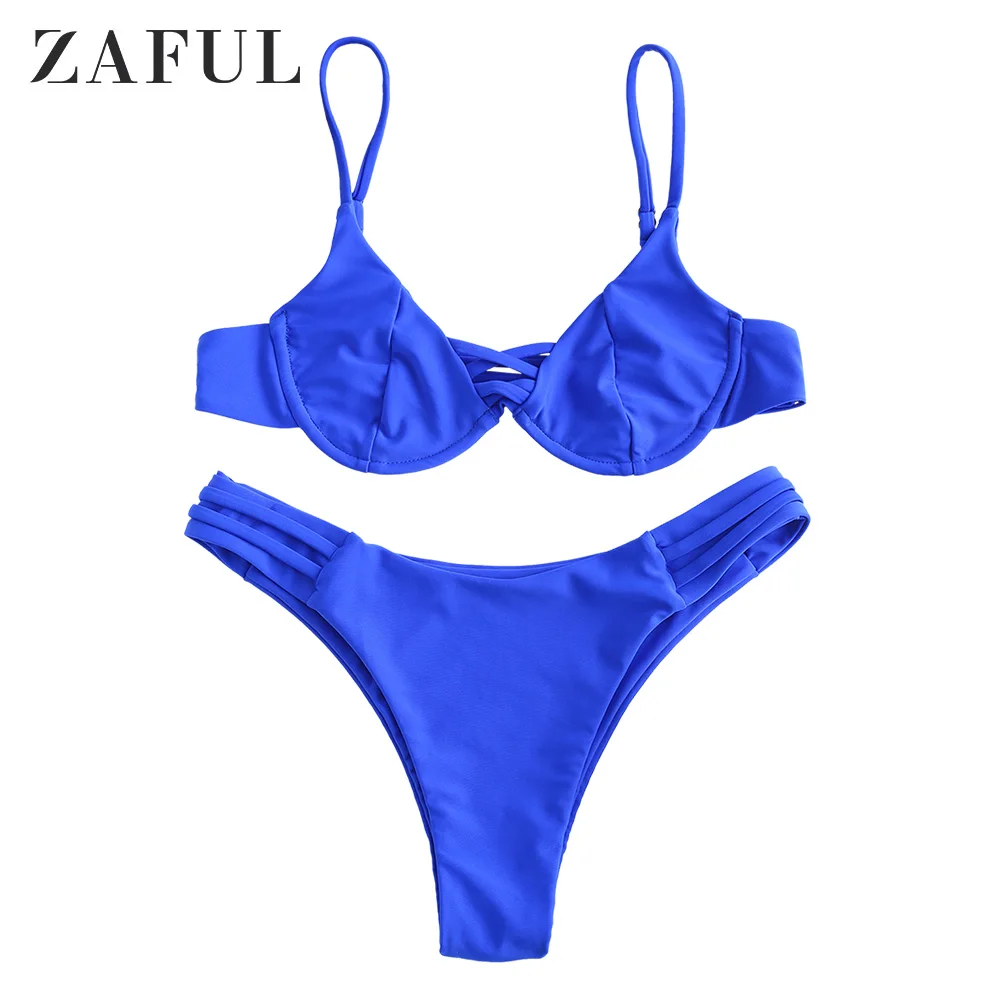 

ZAFUL Strappy Underwire Bikini Set Thong Bathing Suit Low Waist Sexy Swimsuit Micro Swimwear Women Brazilian Swim Beach Biquinis