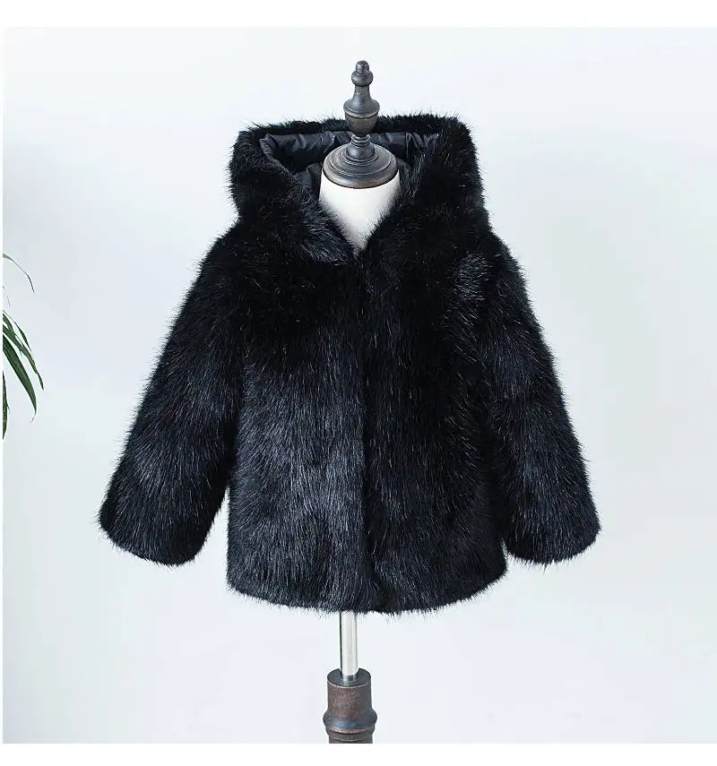 Children's fur winter clothes 0-9 years old baby boy clothes Imitation leeches kids winter coat snowsuit baby girl clothes - Цвет: black