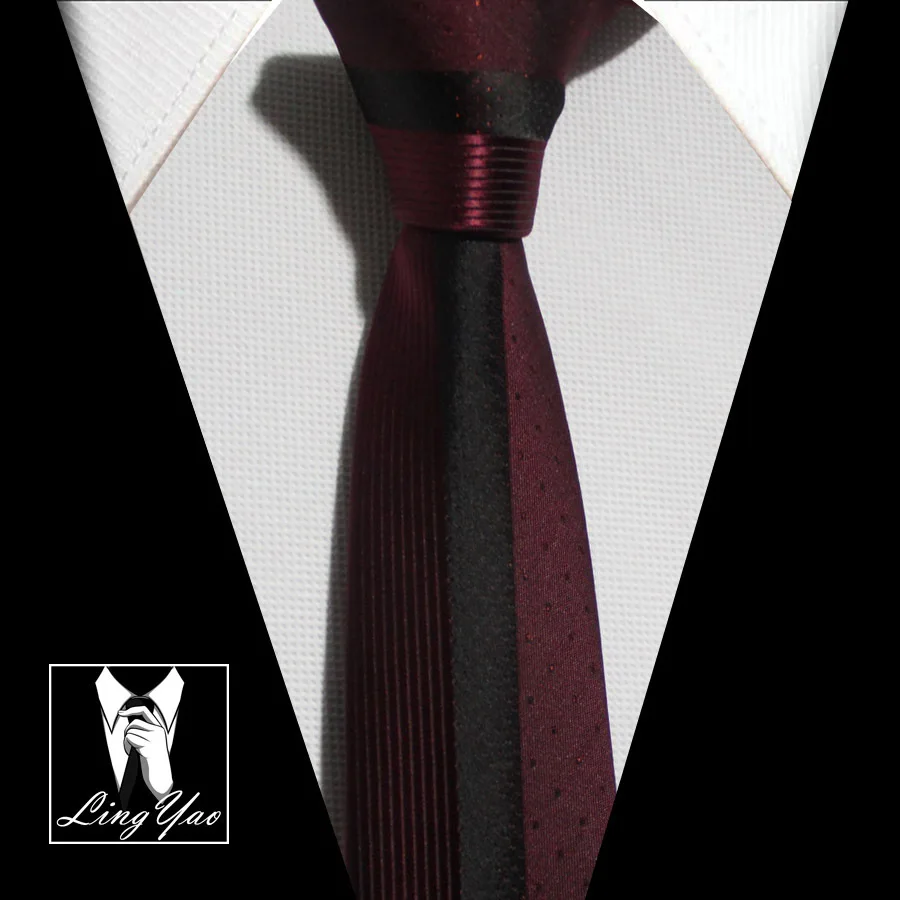 Lingyao дизайнерский галстук на панель, отличное качество, тканый галстук для жениха, свадебный красный с черными полосками и точками в подарочной коробке