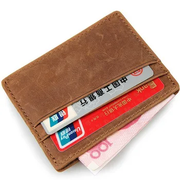 

Rfid Blocking Slim ID Card Wallet for Men High Quality Crazy Horse Leather Credit Card Holder 2016 Vintage Designer ID Card Case