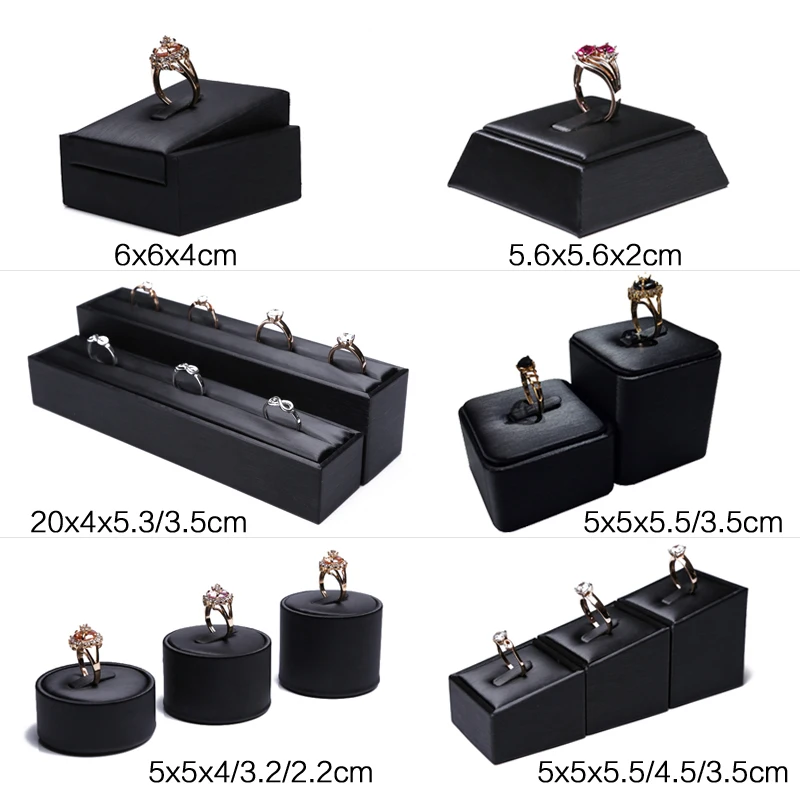 

Black Faux Leather Ring Display Column Riser Jewellery Holder Retail Showcase Stand Pawn Shop Counter Organizer Exhibition Rack