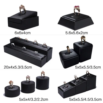 

Black Faux Leather Ring Display Column Riser Jewellery Holder Retail Showcase Stand Pawn Shop Counter Organizer Exhibition Rack
